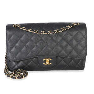 Chanel Black Quilted Caviar Jumbo Double Flap Bag